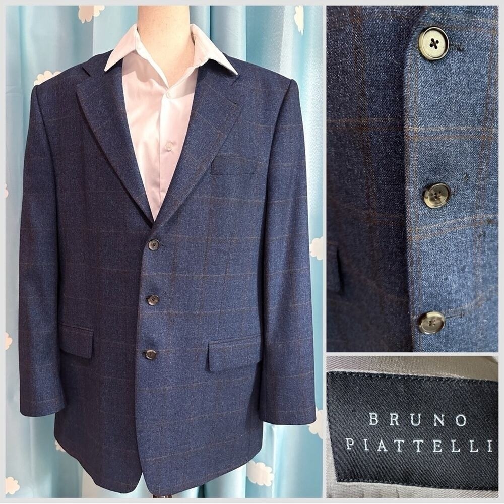 Bruno Piattelli windowpane wool Sportcoat. 43L - Picture 2 of 12